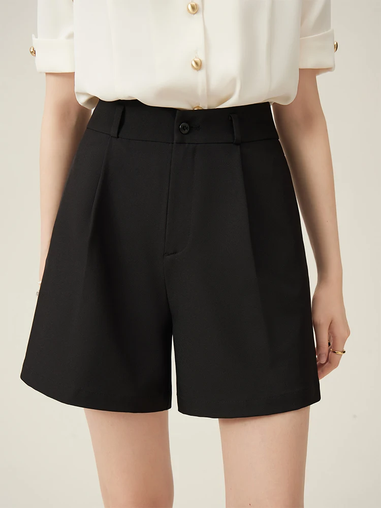 FSLE Simple Style Irregular High-waist Commuter Shorts for Women 2024 New Versatile A-line Casual Pants for Female 24FS12099