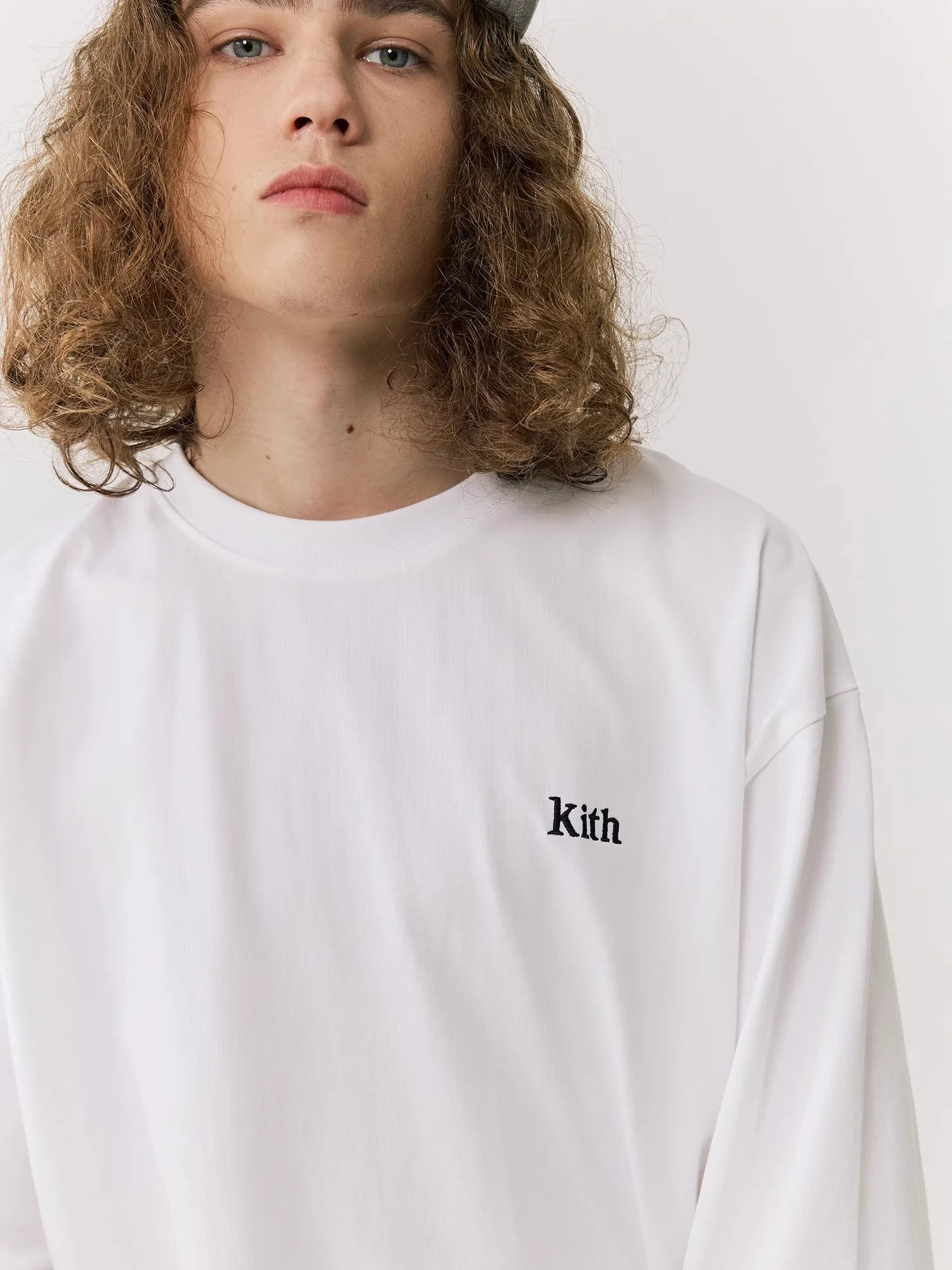 Kith Classic Embroidered Logo Long Sleeve Loose round Neck Men Women Couple Trendy Simple Shoulder T-Shirt Cotton Casual Tee