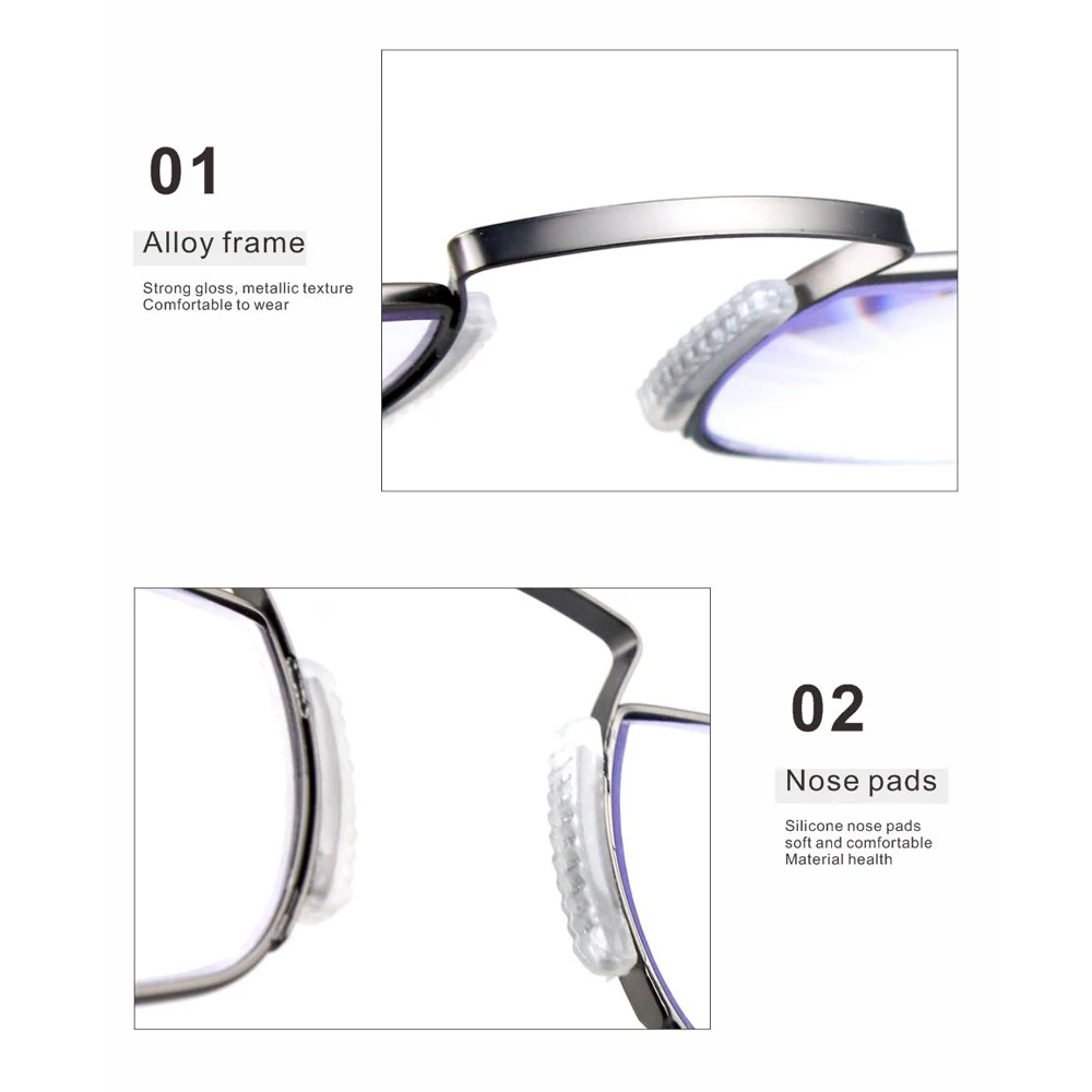 Tragbare Lesebrille für Herren, verschreibungspflichtige Brille, Clip-Nase mit herausem Bügel, rechteckig, Metall, mit Etui + 1,5, 2, 2,5, 3 – Detail 6