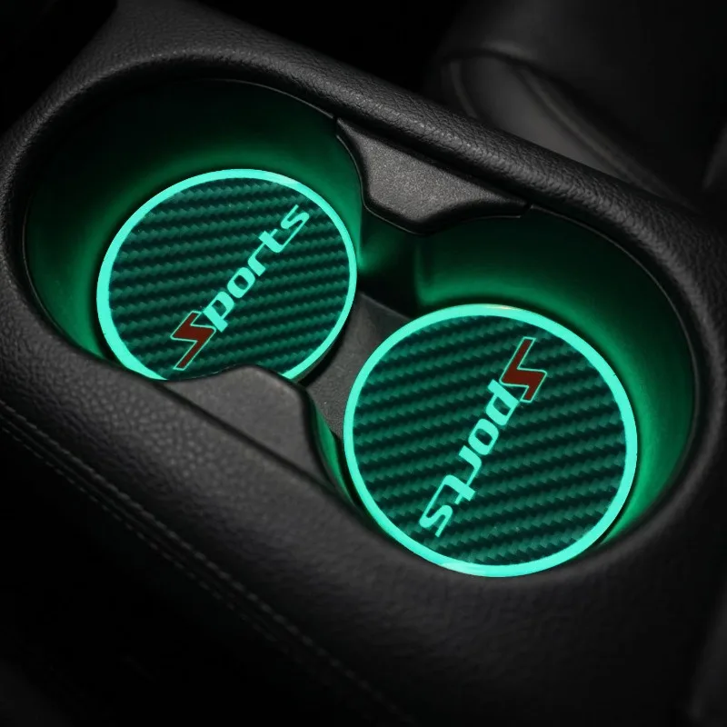 Universal Car Interior Water Holder Car Anti-slip Cup Holder Luminous Mat Colorful Carbon Fiber Pattern Water Coasters Decorated