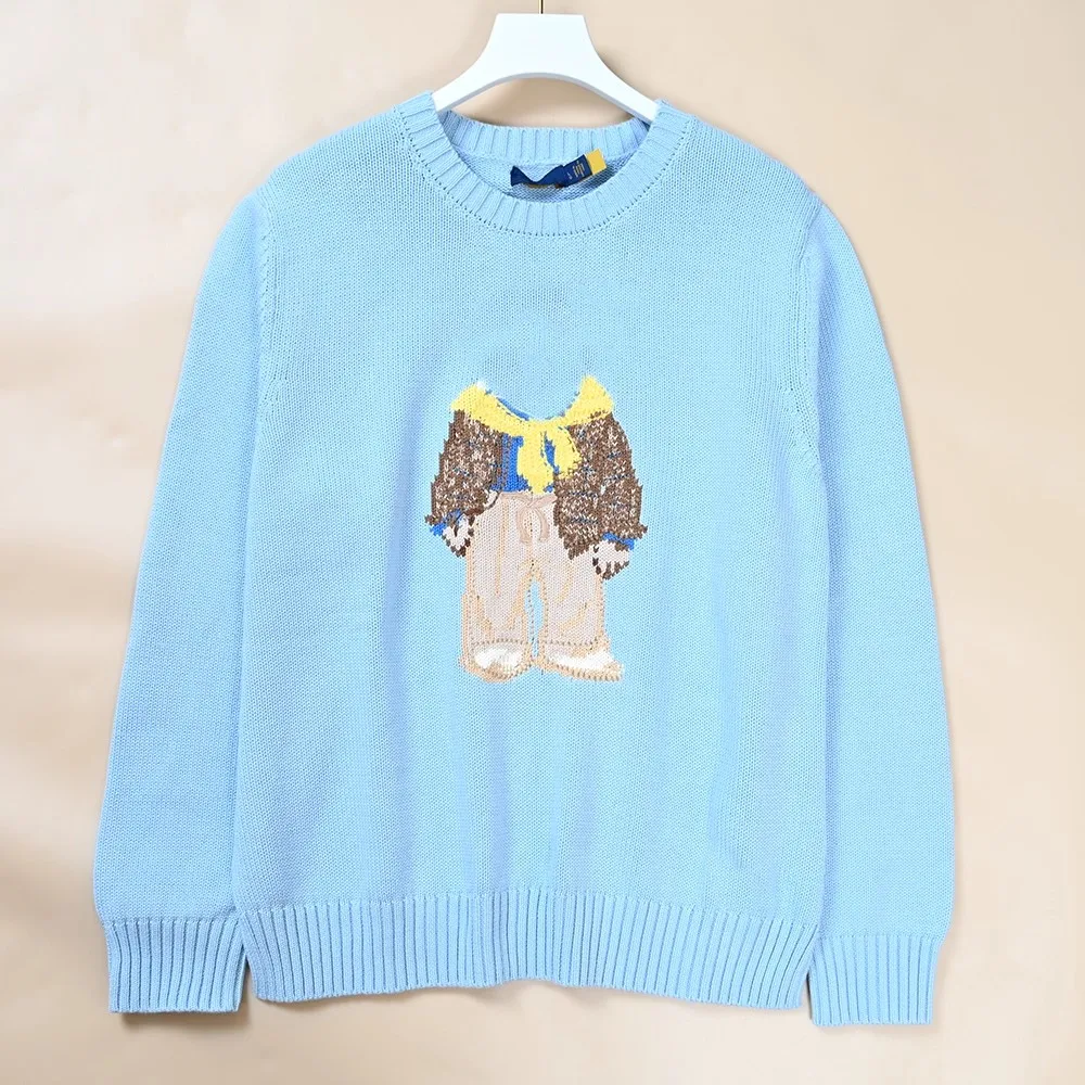 

Ladies Knitted Cotton Sweater Long Sleeve round Neck Cartoon Pattern Thick Yarn Winter Warm Fashion Women's Crew Neck Sweater