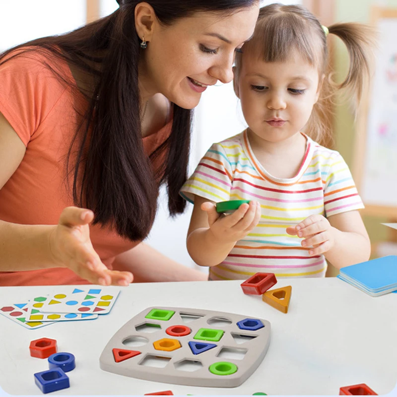 Geometrische Puzzles Form Farbabstimmung Brett Vorschule Lernspielzeug Kinder Denkaufgabe Puzzle Logikspiel mit Karte