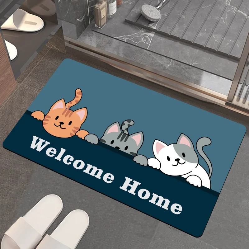 Willkommens-Fußmatte mit Katzen-Silhouette, drei Kätzchen, die die Türmatte betreten, Schlafzimmer, Küche, Heimdekoration, Fußmatte