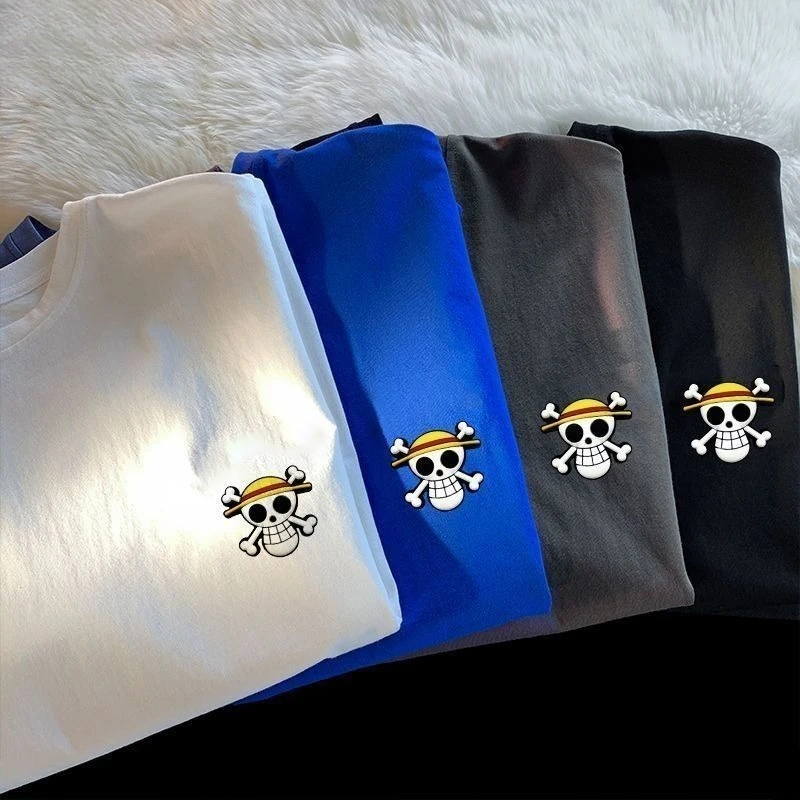 

One Piece skull anime Japanese retro short-sleeved T-shirt creative trend loose couple casual printed half-sleeved holiday gift