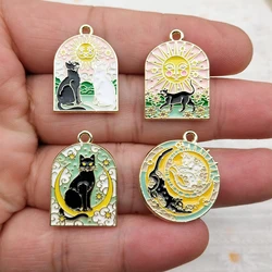 10pcs Cat Charms for Jewelry Making Enamel Necklace Keychain Earring Phone Pendant Diy Accessories Alloy Metal Gold Plated