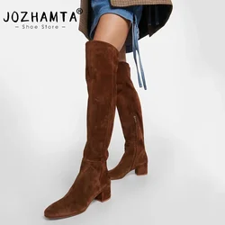 JOZHAMTA Size 34-43 Women Stretch Boots Suede Real Leather Winter 2025 Fashion Thick Heels Shoes Woman Over Knee Thigh Boots