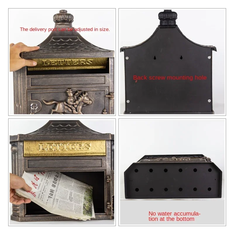 Villa with Lock Mailbox Outdoor Wall-Mounted Rain-Proof Outdoor Milk Box Collection Community Retro Letter Box Post Box