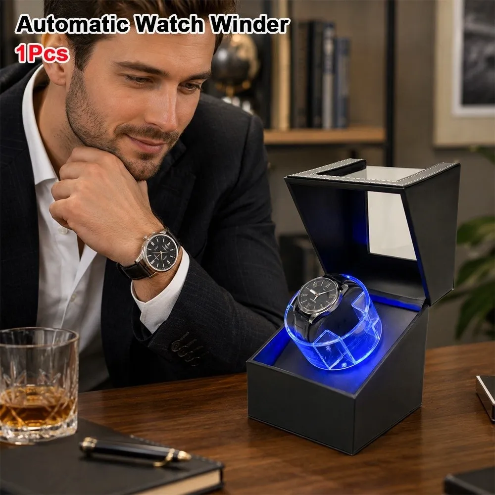 New 3 Gear Winder Watch Box Black with UNIVERSAL USB Cable Automatic Watch Winder 12*12.8*15.8cm Electric Open Cover Stop