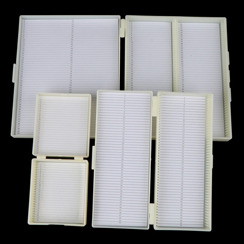 HOT! Plastic Microscope Glass Slide Box 25/50/100pcs Biological Slices Storage Case Holder for Prepared Microscope Slides