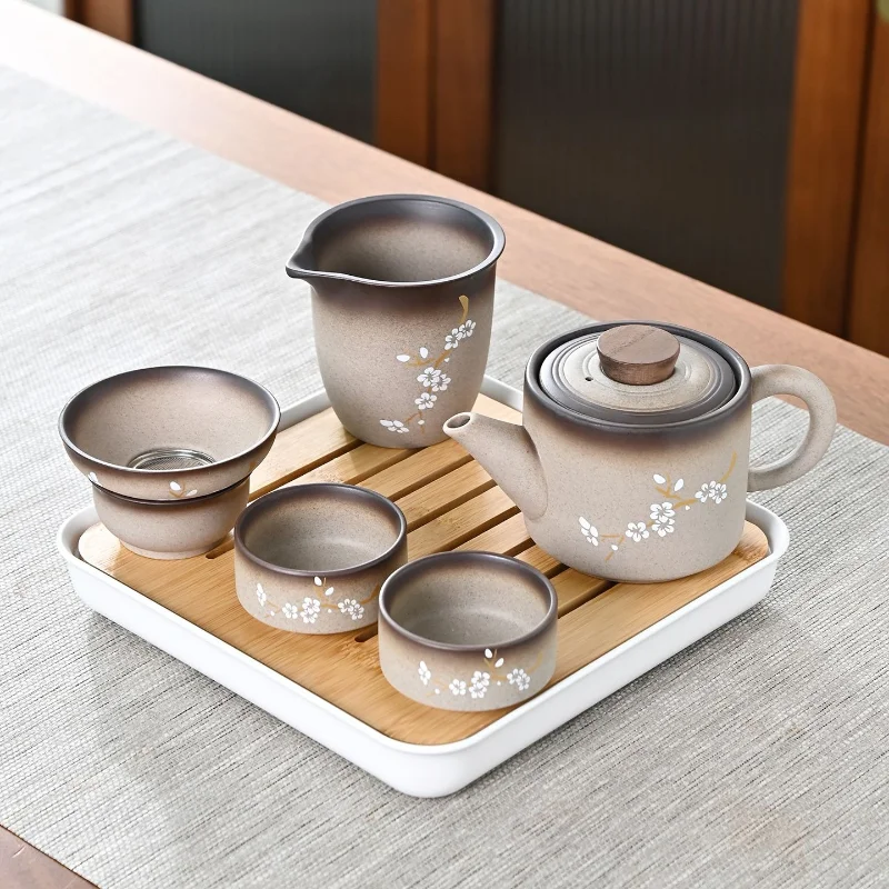 Ceramic Tea Set Teapot Cups Sea Strainer Gift Box Home Office Drinkware