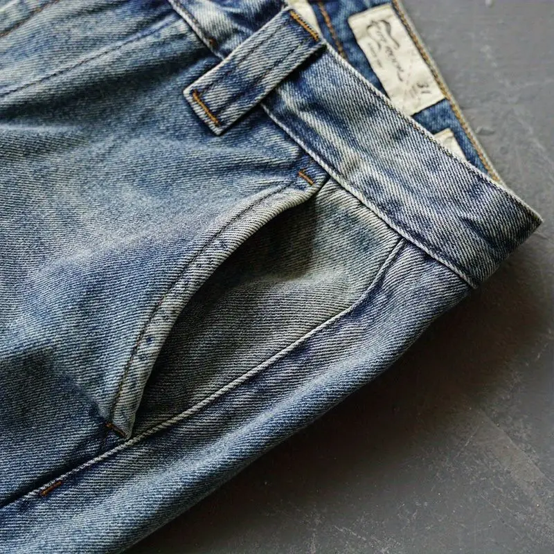 New 2025 Classic Japanese Vintage Men's Leisure Jeans Cotton Dark Blue Straight Pants Solid Designer Luxury Clothing Clothes