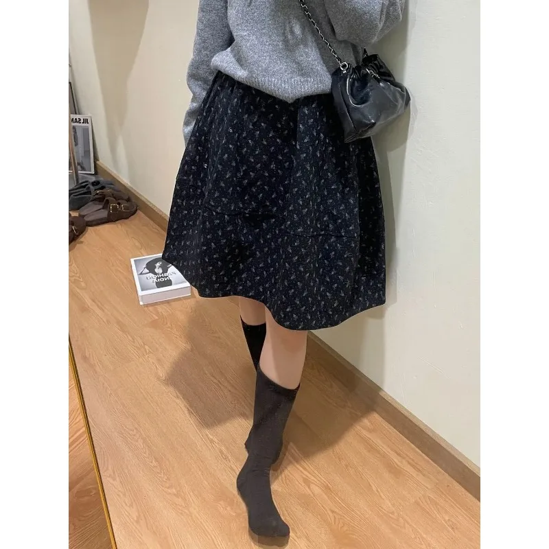 Women's Floral Corduroy Mini Skirt High-Waist A-Line Tiered Skirt