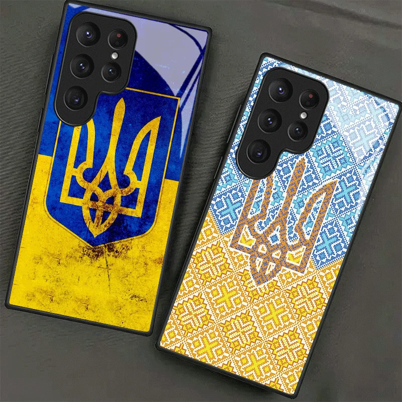 Ukraine Aesthetic Tempered Glass Phone Case for Samsung Galaxy S24 S25 S26 Ultra Edge S23 FE S22 Plus S21 + S20 Shockproof Cover