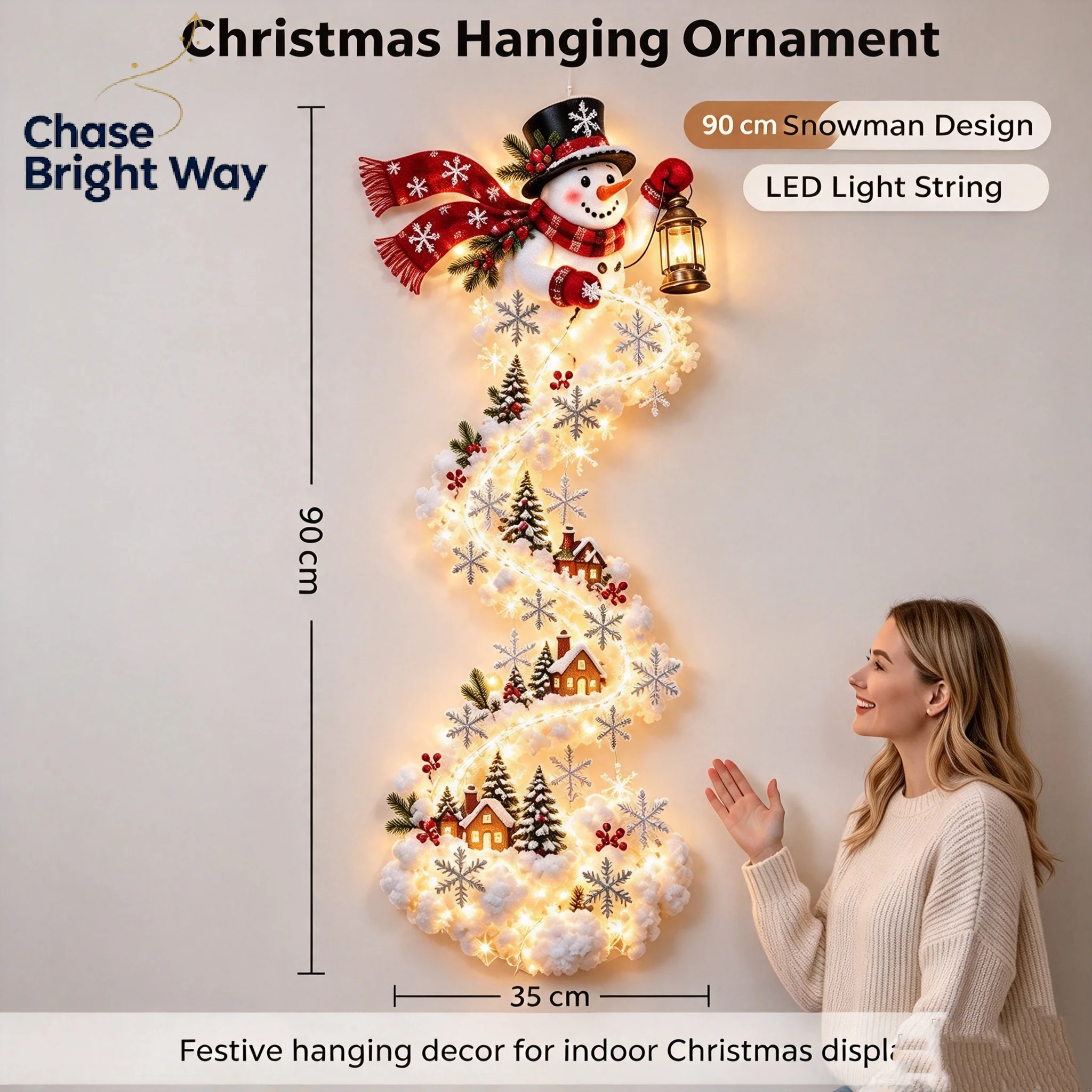 Christmas Magic Trail Luminous Decorations, Curved Track Wall Hanging Ornament, Xmas Themed Wall Decor for Home Party Backdrop
