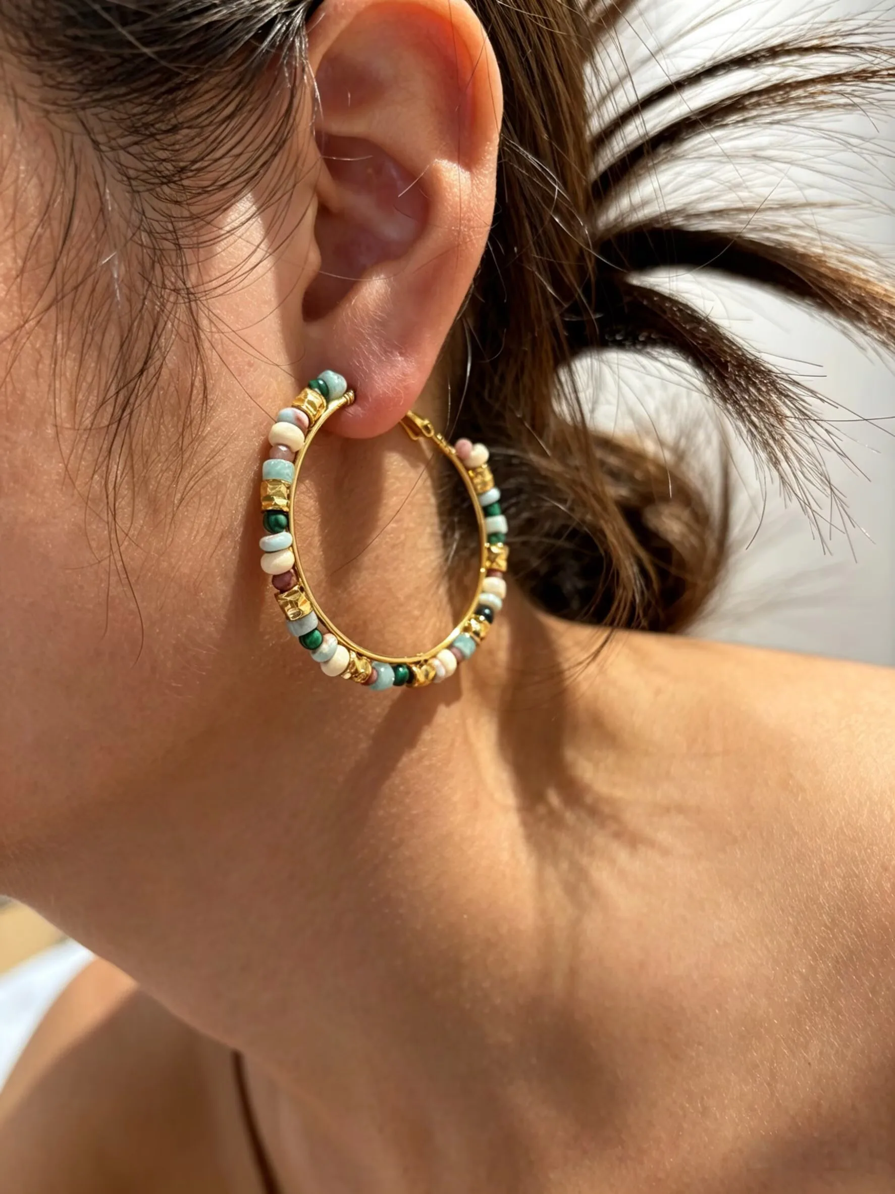 Peri'sbox Vintage Jewelry Multi colored Natural Stone Gold Bottom Earrings Women's Stainless Steel Hot selling Design Accessorie