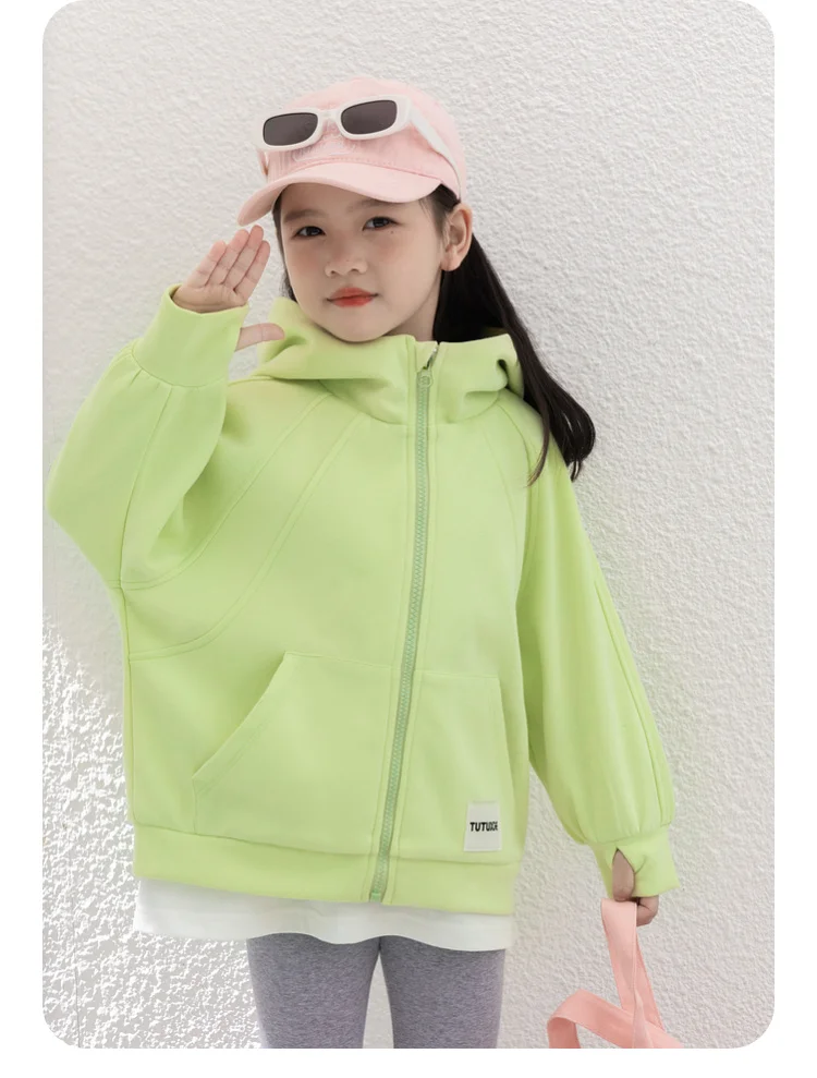 Sports Jacket Hoodie Casual Jacket Grils Children Spring New Solid Simple All-matching Loose Long Sleeves Soft