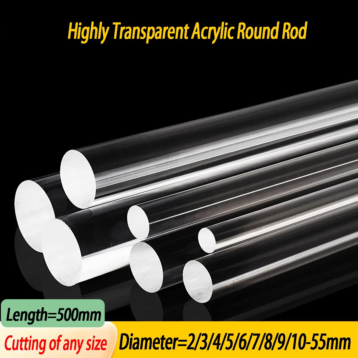 High Transparency Acrylic Round Rod, Organic Glass Rod, Solid Rod, PMMA Plastic Cylindrical Processing Customization