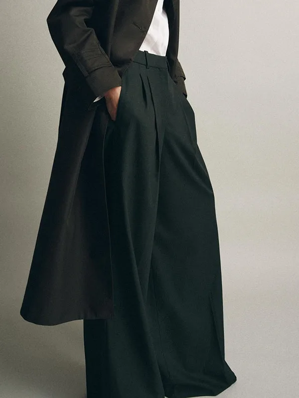 

New Winter Women's Wide Leg Pants mid Waist Pleated Trousers Long Non-Fce Faionable Chinese Sle Clothing