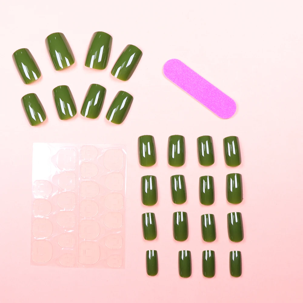 96PCS/4SET Medium Square Black Green White Rose Red Press On Nails Highlight Nails Solid Colored Wear Nails Cheap Press On Nails