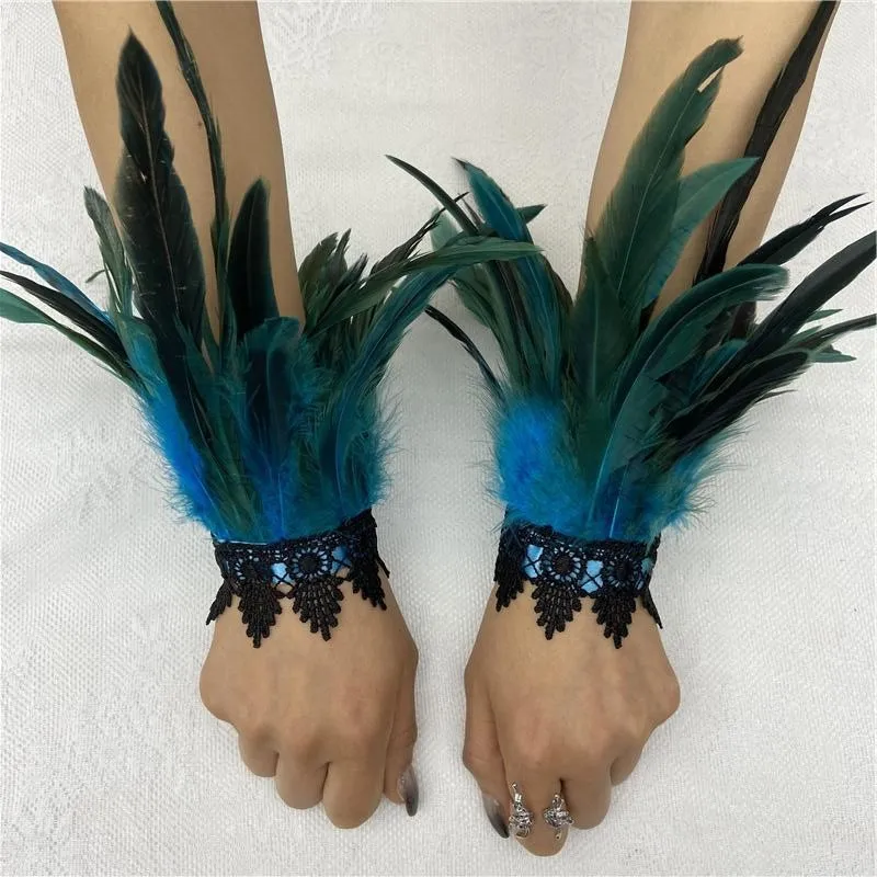 Viktorianischer Stil Feder-Spitzenkragen Feder-Handgelenksmanschetten Halloween-Kostüm-Accessoire Bühnenshow Cosplay-Schal & Manschette für Party – Detail 16