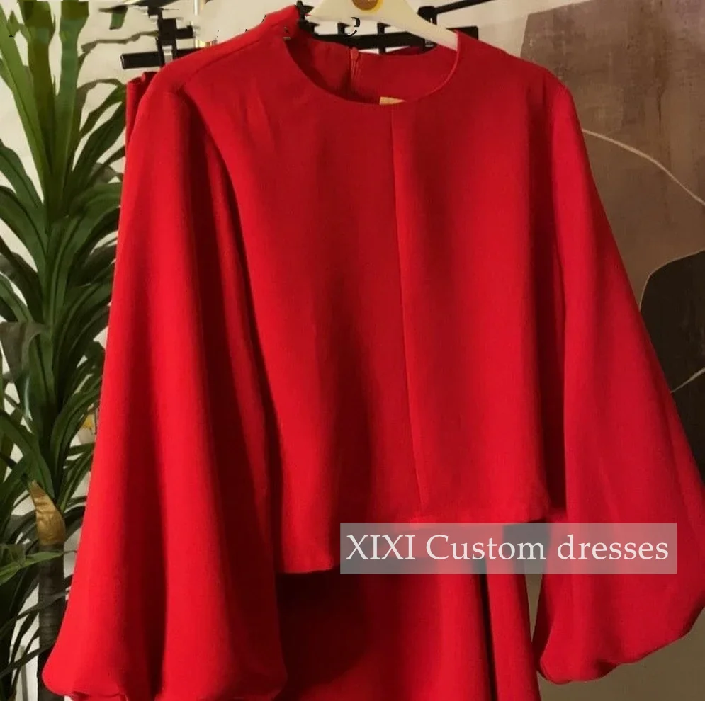 XIXI فسات evimaveraة Vermelho A Linha Split Tornozelo-Comprimento Chiffon Mangas Compridas Zíper Forro Vestidos Formais Vestido de Festa de Casamento Colete