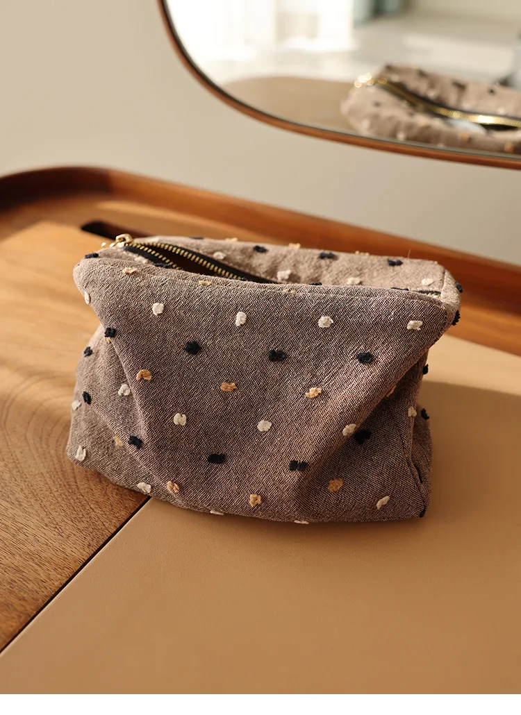 Kosmetiktasche aus kariertem Stoff mit Streifenmuster, quadratische, dreidimensionale Aufbewahrungstasche mit Reißverschluss, tragbare Reisetasche, Handtaschenfutter, Make-up-Tasche – Detail 8