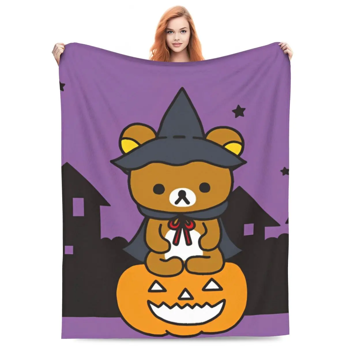 Rilakkuma Halloween Flannel Blanket Warm Bedding Throws for Home Decor Camping Pattern Bedspread Sofa Bed Cover