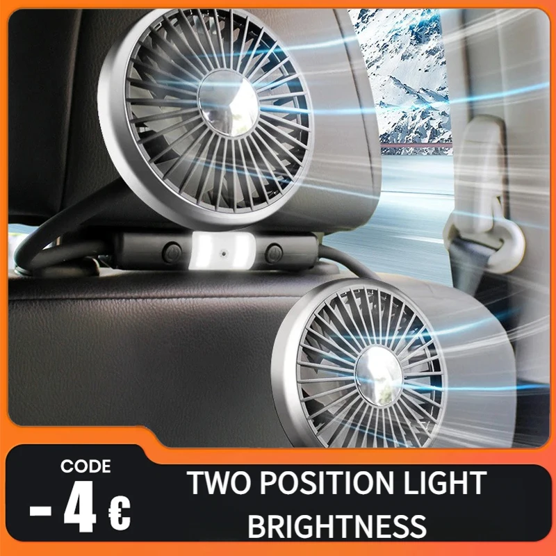 

LANGJING Car USB Fan Dual Head Cooling Air Fan Independent Switch 3-Speed 360 Degree Adjustable Auto Headrest Fan for Rear Seat