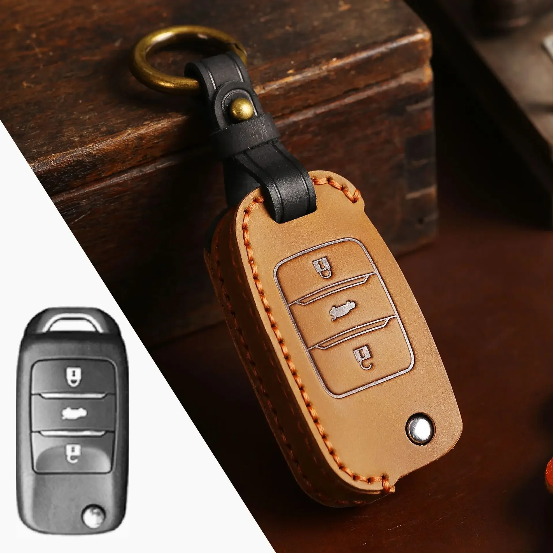 

1pc Leather Car Key Case Cover Fob Shell For Changan Cs75 Cs55 Cs35 V7 V5 Cx70 Cs85 CS95 CS15