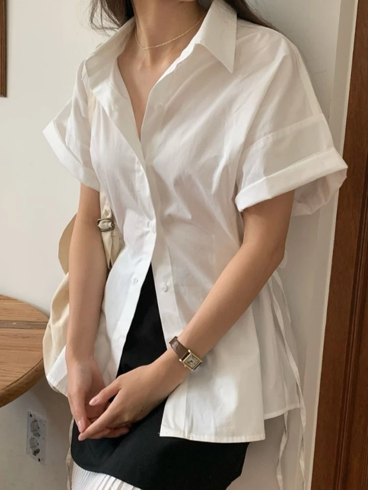 Estate da donna irt coreano Sle Versatile ingombrante in vita con cintura bianca irt Sensazione di fascia alta Trendy Top Pendolarismo Sle Allentato...