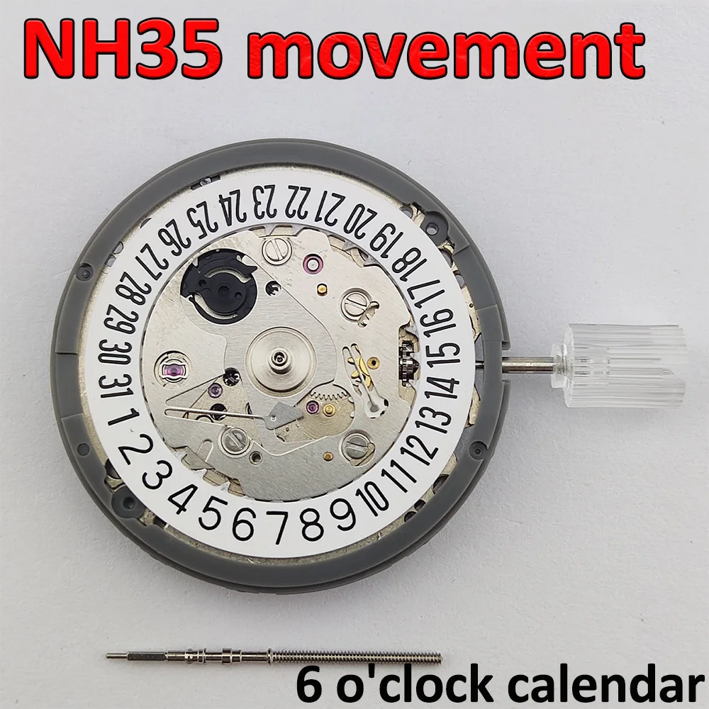 

Японский оригинальный механический механизм NH35/NH35A, 6-часовая заводная головка, белая дата, автоматические часы, комплект для замены, высокая точность
