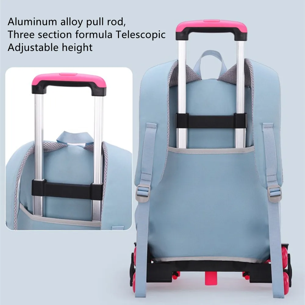 Removable Schoolbag Backpack For Girl 2/6 Silent Wheel Trolley School Bag Kid Luggage Student Travel Drag pull Book Pack Handbag