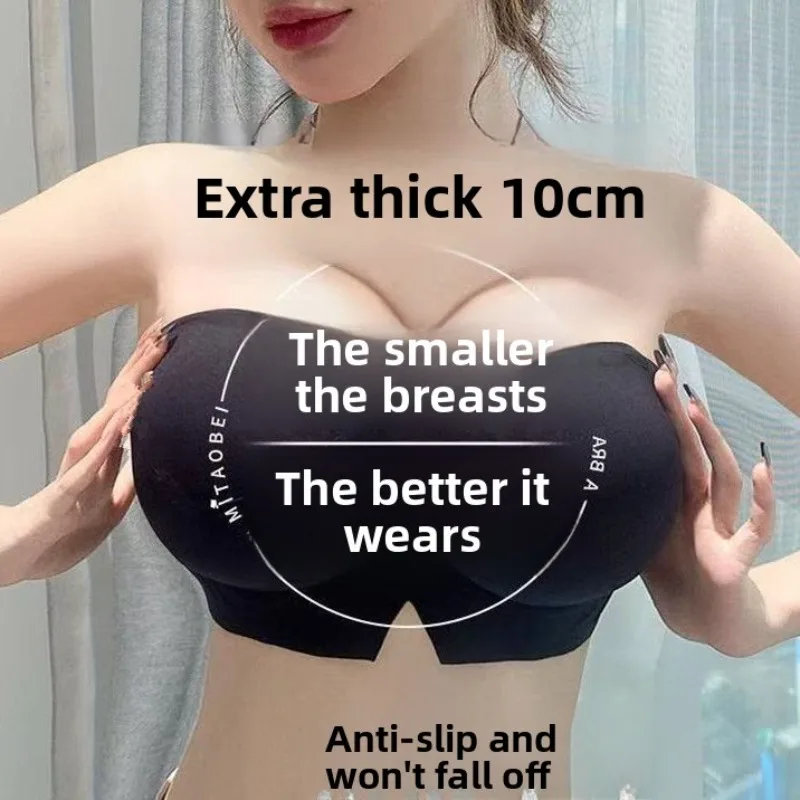 Sujetador sin tirantes ultra push up, acolchado de 10 cm de grosor, sin aros y sin espalda, corpiño de camiseta invisible sin costuras para bodas