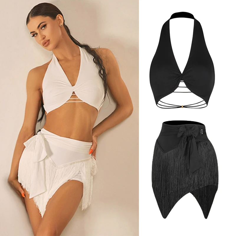 Vêtements de danse latine pour femmes, hauts irréguliers, jupe, vêtements d'entraînement pour adultes, Cha Cha Rumba, robe de danse Tango, vêtements de danse Salsa DNV23658