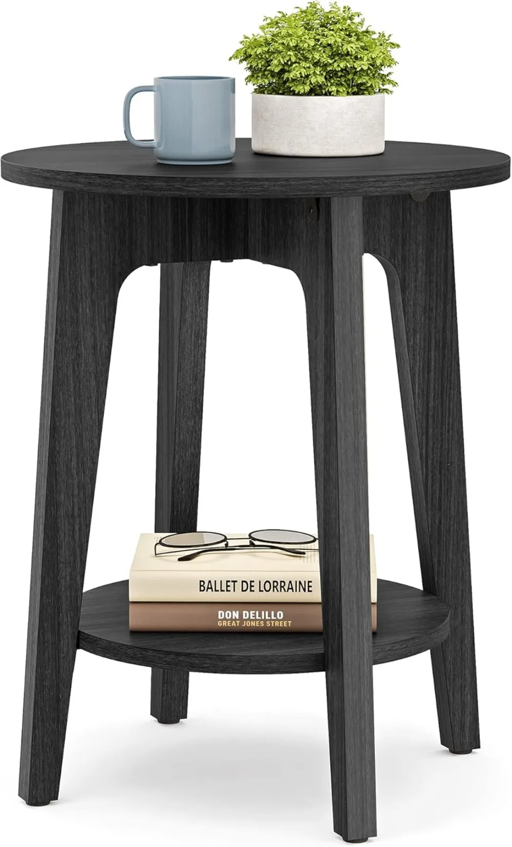 

VASAGLE Round Side Table with Lower Shelf, End Table for Small Spaces, Nightstand for Living Room, Bedroom, Charcoal Gray