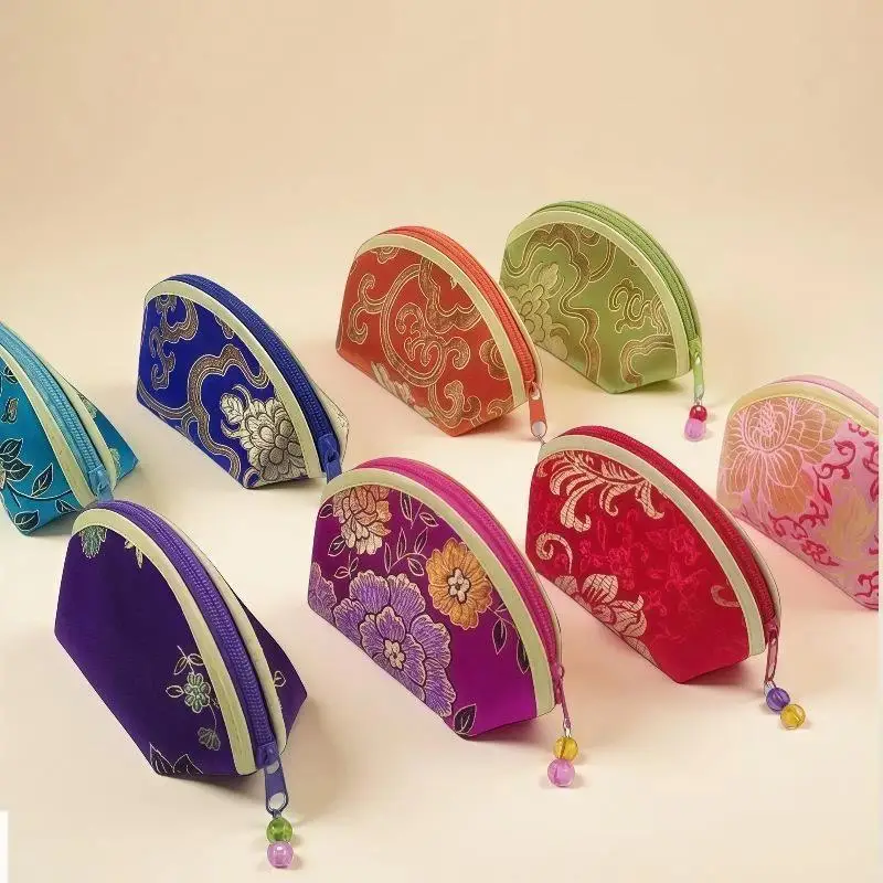 Zippered Cloth Jewelry Bag Embroidery Design Multi-color Portable Necklace Storage Pouch for Women Gift