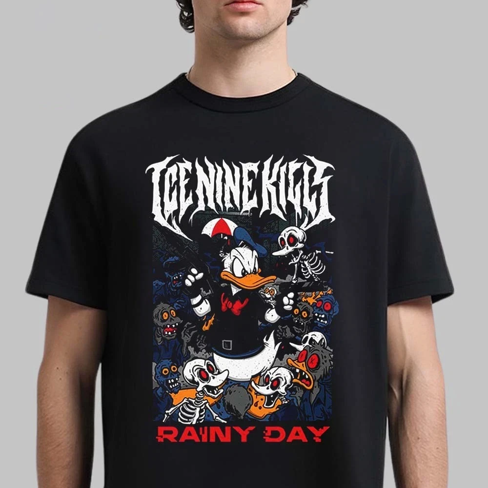 Ice Nine Kills Disney on A Rainy Day Donald Revelation T-shirt, Hadiah Penggemar untuk Konser Band, Kemeja Lapisan Dasar Unisex