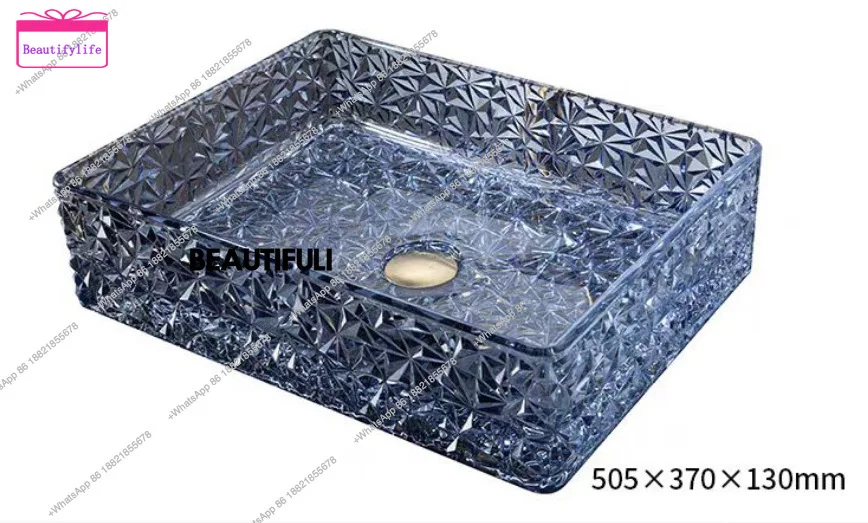 A17  Rectangular glass bathroom sink, colorful crystal countertop, washbasin, shiny bathroom art basin, single basin GN669SX