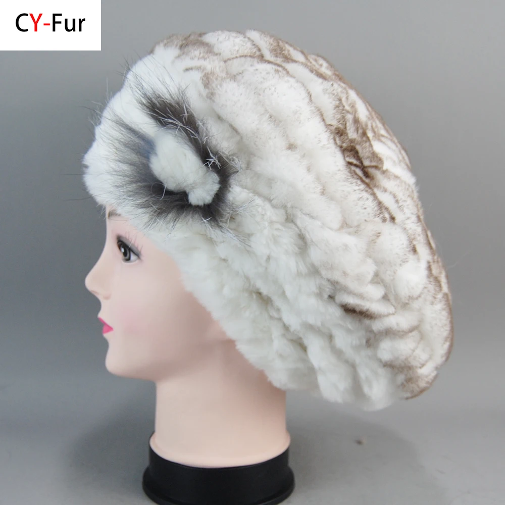 

New Real Rex Rabbit Fur Beanies Hat Women Knitted 100% Natural Real Rex Rabbit Fur Beret Caps Ladies Winter Warm Real fur Hats