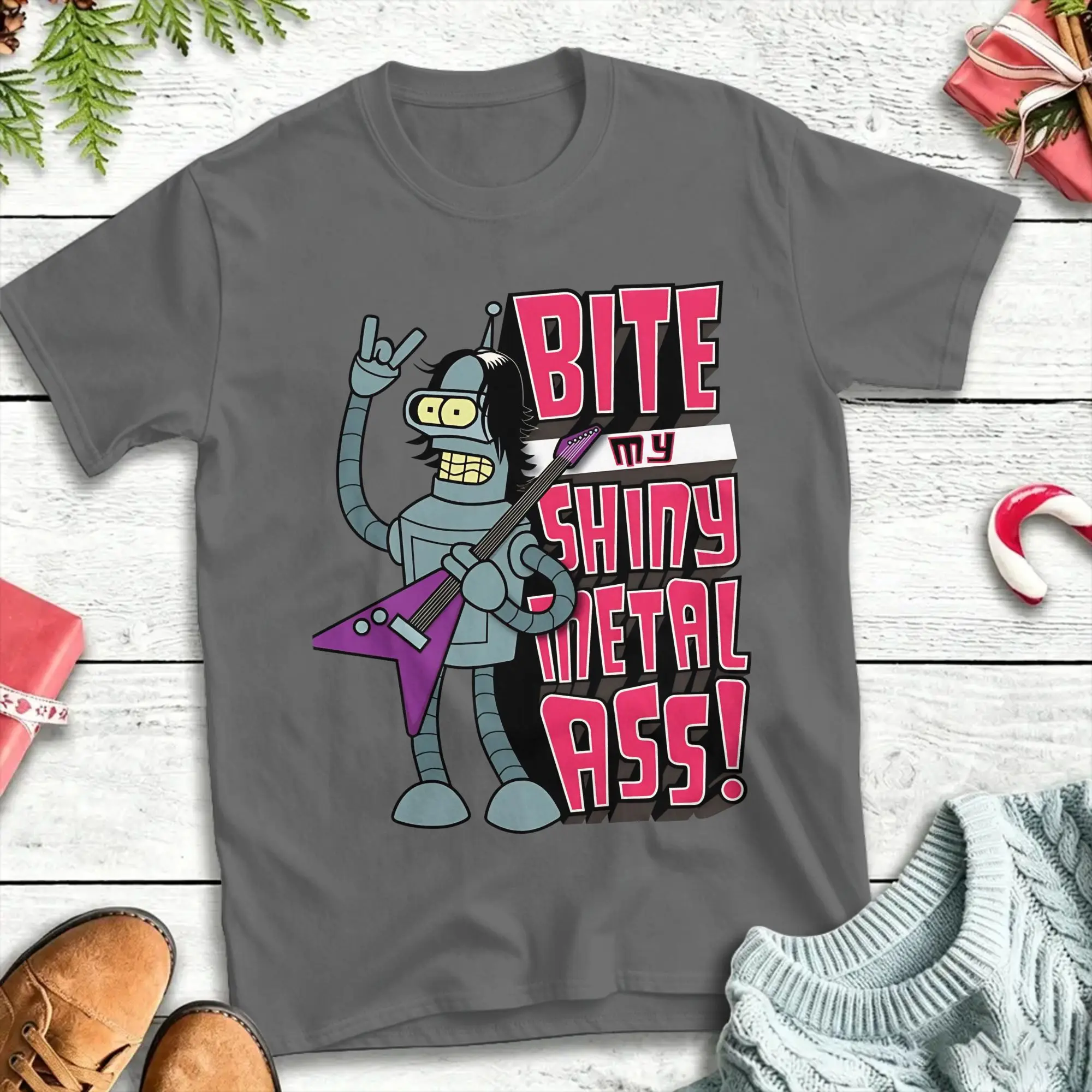 Streetwear Bite My Shiny Metal Ass Futuramas T-Shirt Men Cotton Short Sleeve  Crewneck Summer TopsTops