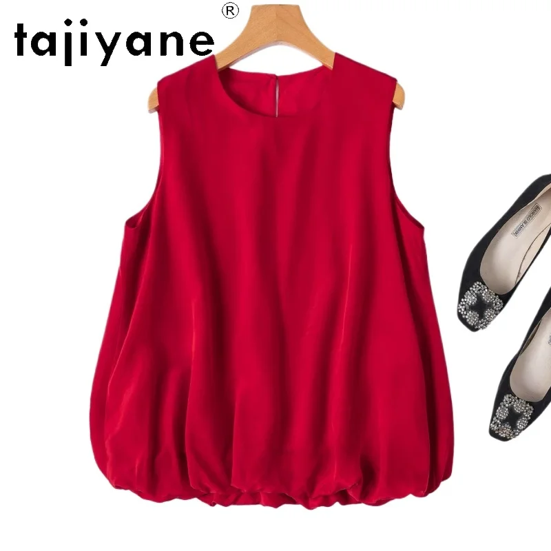 

TAJIYANE 100% Natural Mulberry Silk Women's Tanks Red Sleeveless Summer Tops Fashion Real Silk Vest Woman Clothes 2026 майка