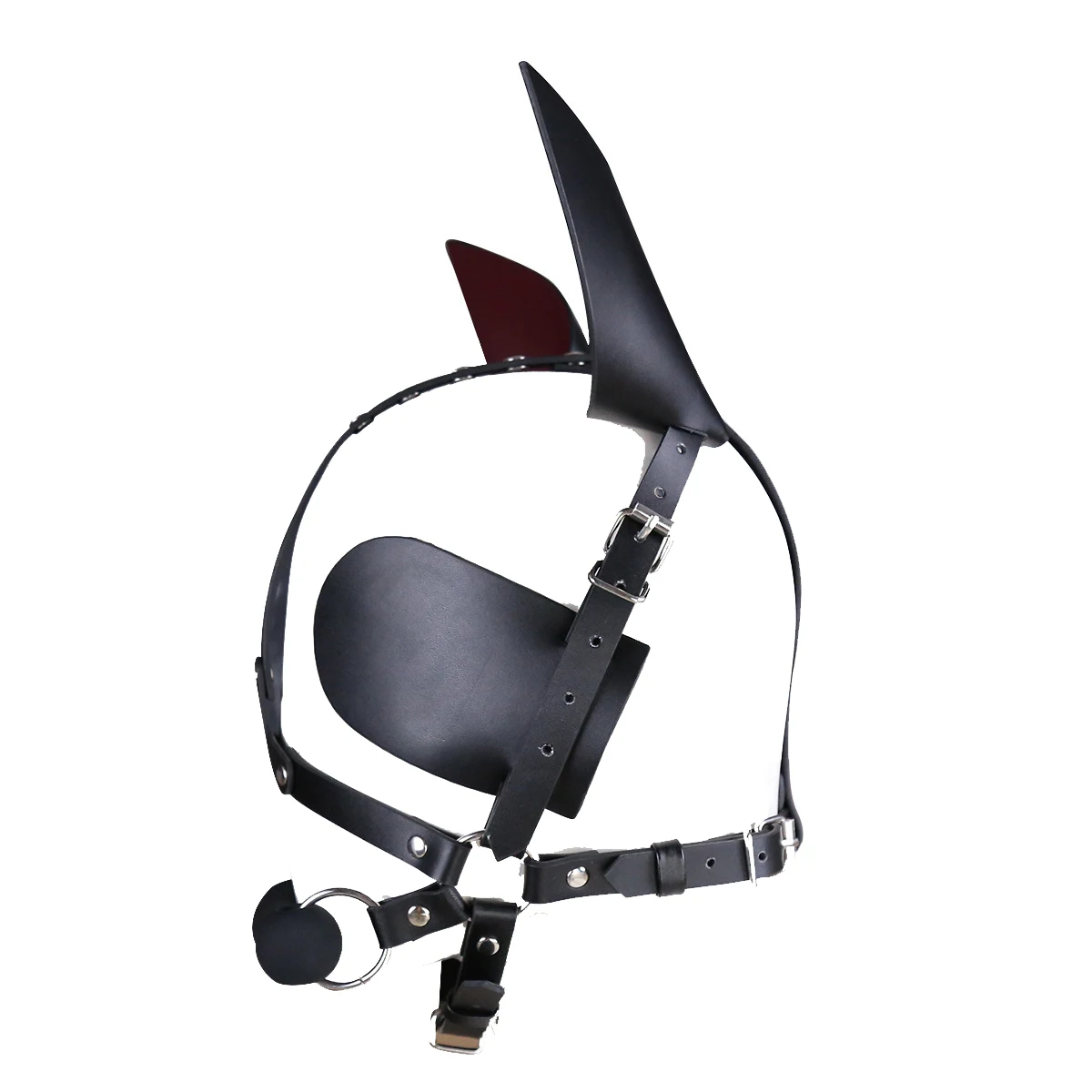 BDSM Harness Ball Gag Eye Blinder Fetish Toys Head Piece Hood Mask With Silicone Bone Mouth Gag Ears Eye Shade Bit Blindfold Set view 3
