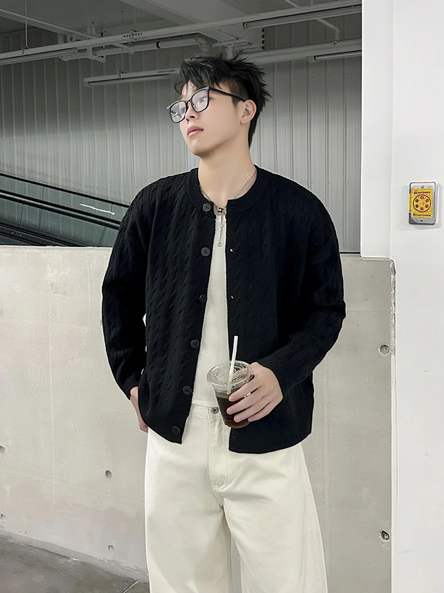 

Мужской кардиган в американском ретро-стиле, вязаный, осенне-зимний, черный, уютный, премиум-класса, стильный, Nel Jaet