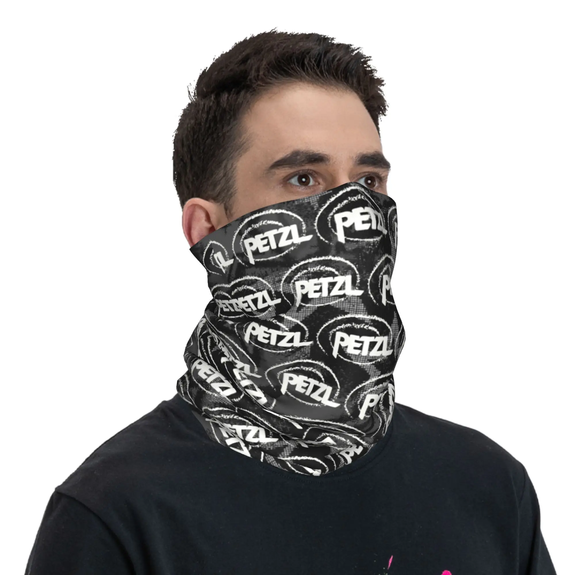 Polaina de cuello P-Petzls negra personalizada, bufanda Bandana de invierno con patrón de moda para hombres y mujeres para senderismo