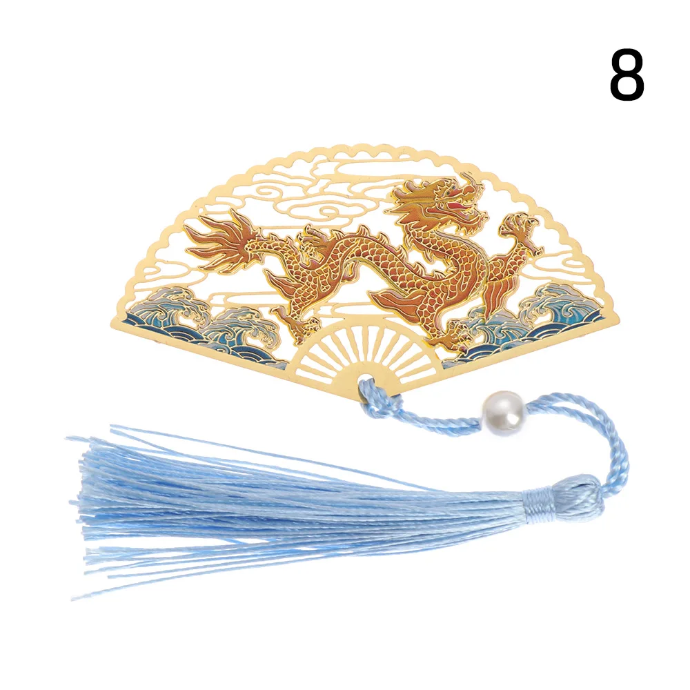 النمط الصيني الرجعية كرين زهرة معدنية ترقيم الصفحات علامة مشبك كتب مروحة قابلة للطي شكل النحاس المرجعية