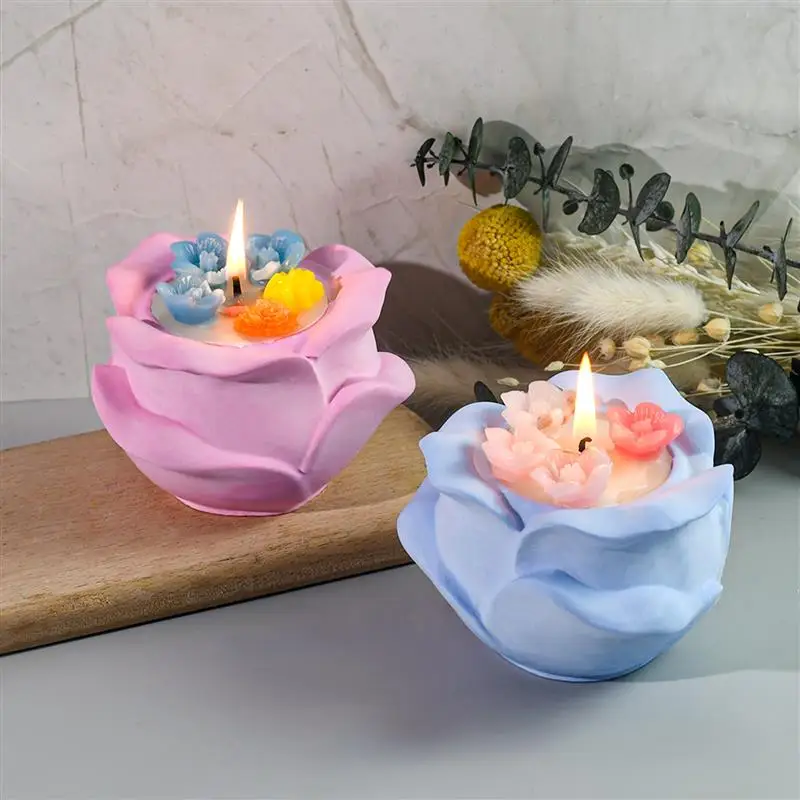 Rose Candlestick Silicone Mold Flower Candle Holder Mold DIY Epoxy Resin Gypsum Concrete Cement Crafts Casting Mould Home Decor