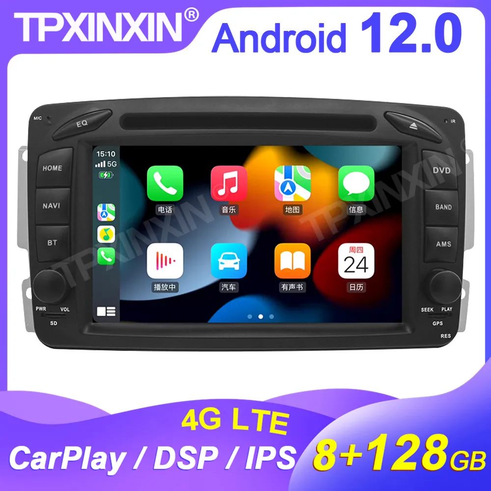 2 Din 8GB+128GB For Mercedes Benz W209 Android 12 Car Radio GPS  Player Head Unit Audio Video Player Carplay