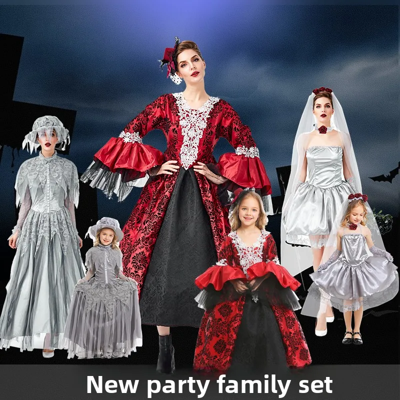 

Детский костюм на Хэллоуин, одинаковый костюм для родителей и детей для взрослых, призрак невесты, костюм принцессы-клоуна, традиционный китайский костюм...