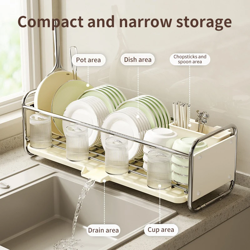 Multifunctional Kitchen Sink Next to The Bowl Drain Tray Rack Sink Storage Dishes Narrow Drying Dishes and Chopsticks Holder