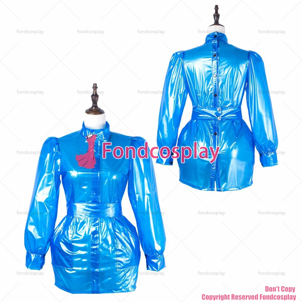 

fondcosplay adult sexy cross dressing sissy maid short blue clear pvc dress lockable Uniform cosplay costume CD/TV[G2229]